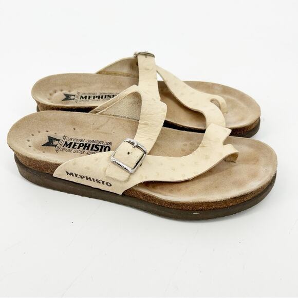 Mephisto Helen Leather Ostrich Print Sandals Cream Off White Size 40 - Picture 1 of 5